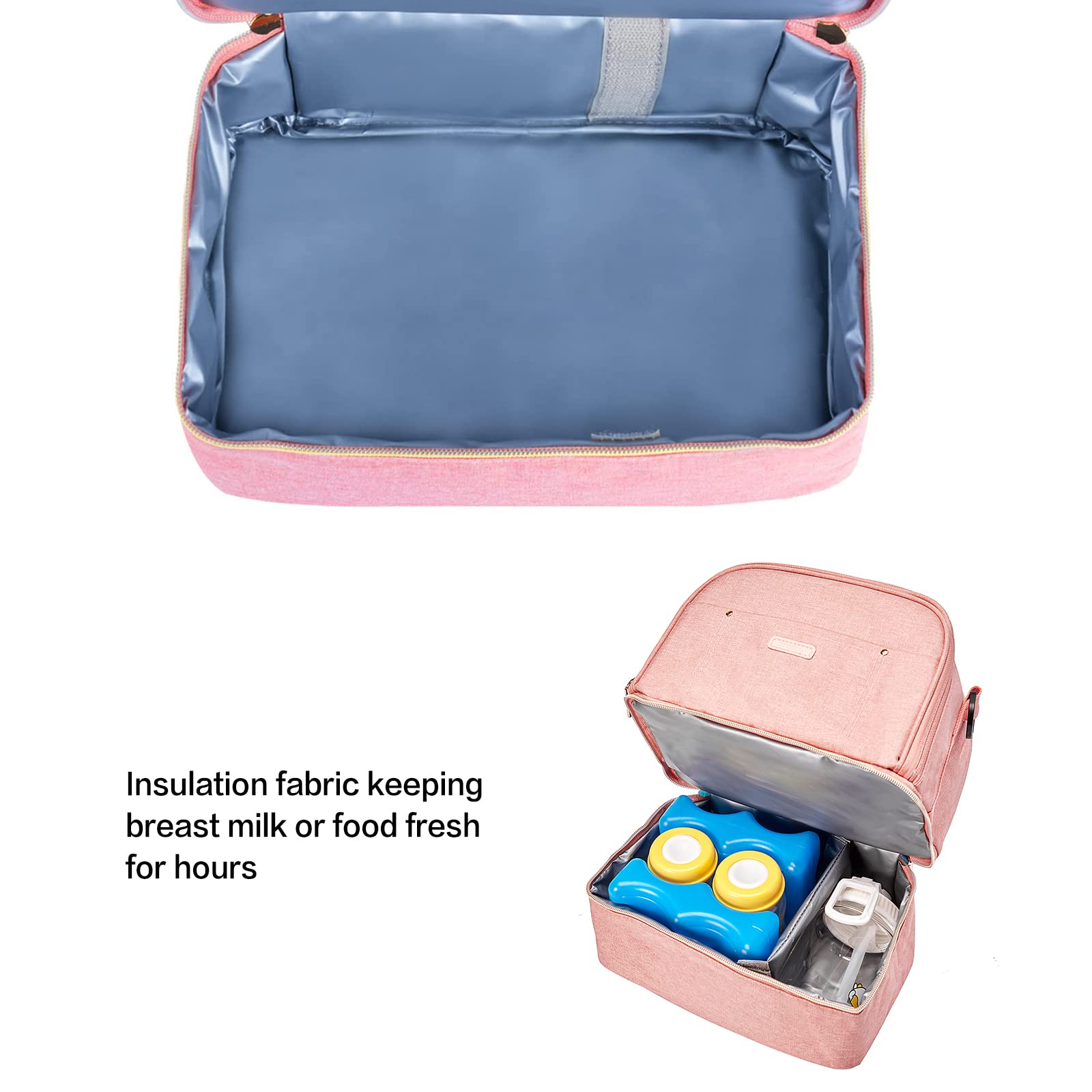 MOMIGO Breast Pump Bag Cooler bottom layer with six bottles and ice pack.