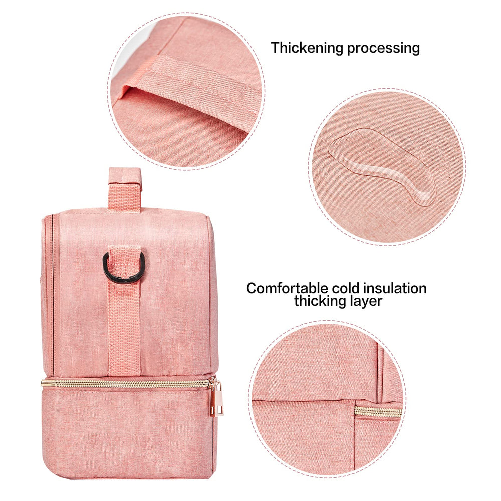MOMIGO Breast Pump Bag Cooler worn as shoulder bag for hands-free transport.