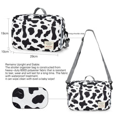 MOMIGO cow print diaper caddy milk bottle insulation pocket maintains temperature on outings.