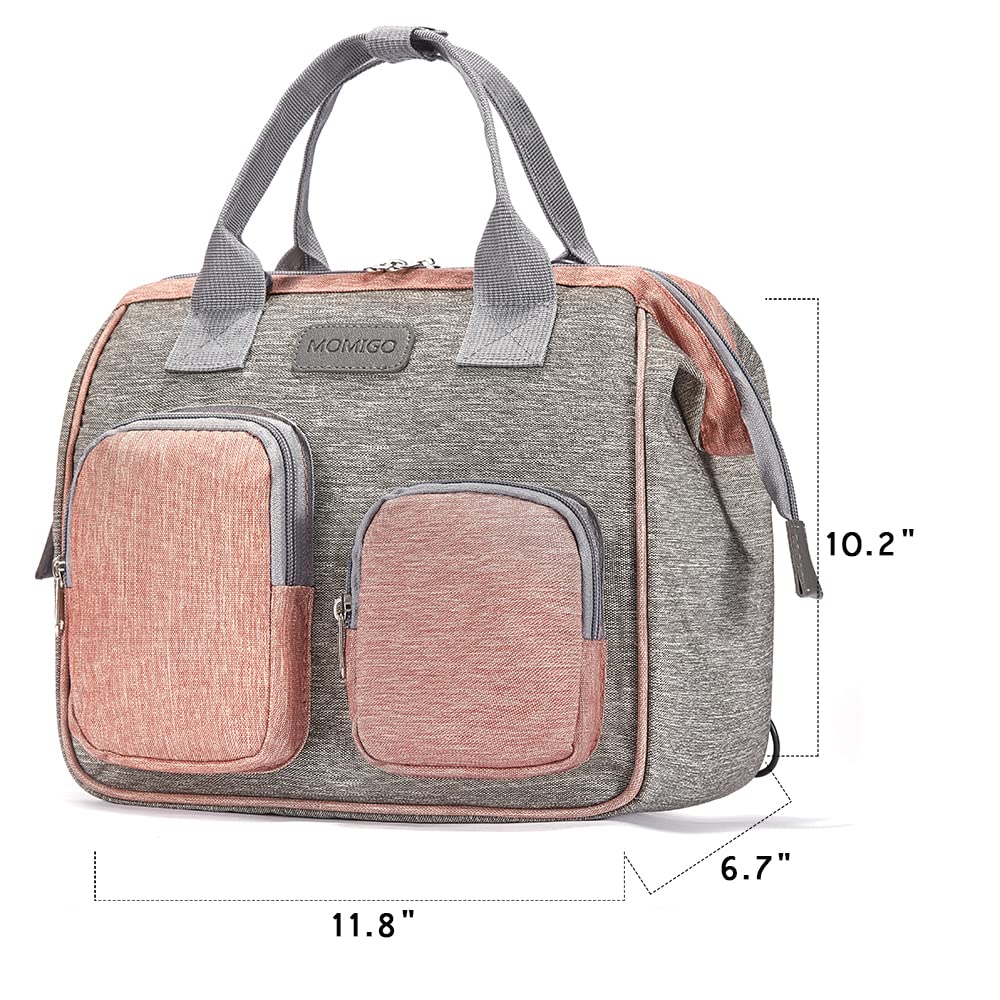 MOMIGO pink diaper bag with changing pad pocket for baby care essentials