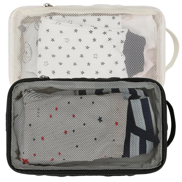 MOMIGO diaper bag organizer 2-pack with zippered compartments for easy access while traveling.