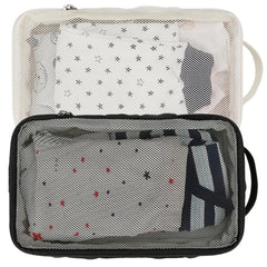 MOMIGO diaper bag organizer 2-pack with zippered compartments for easy access while traveling.