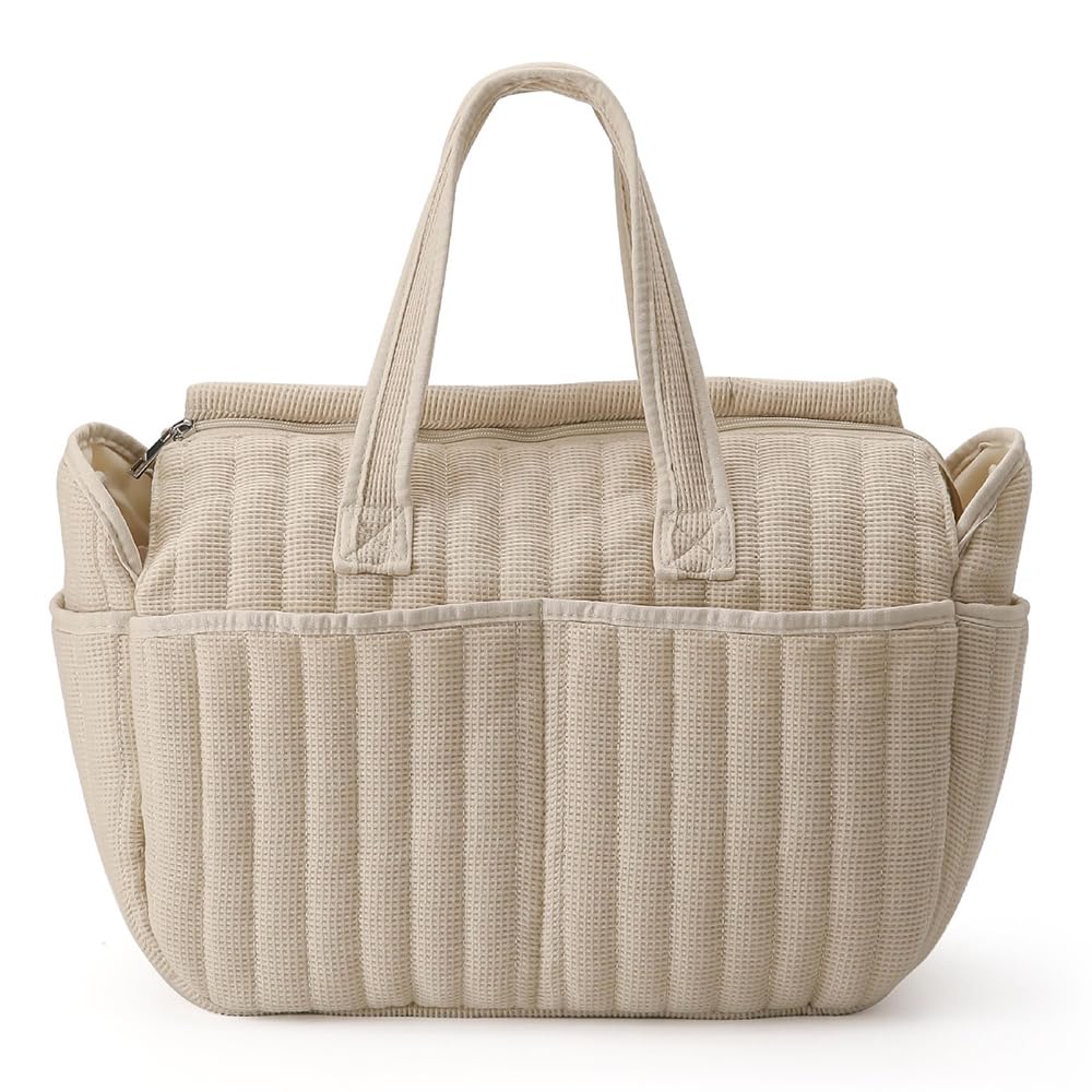 MOMIGO diaper bag tote front view demonstrates ample storage for baby essentials