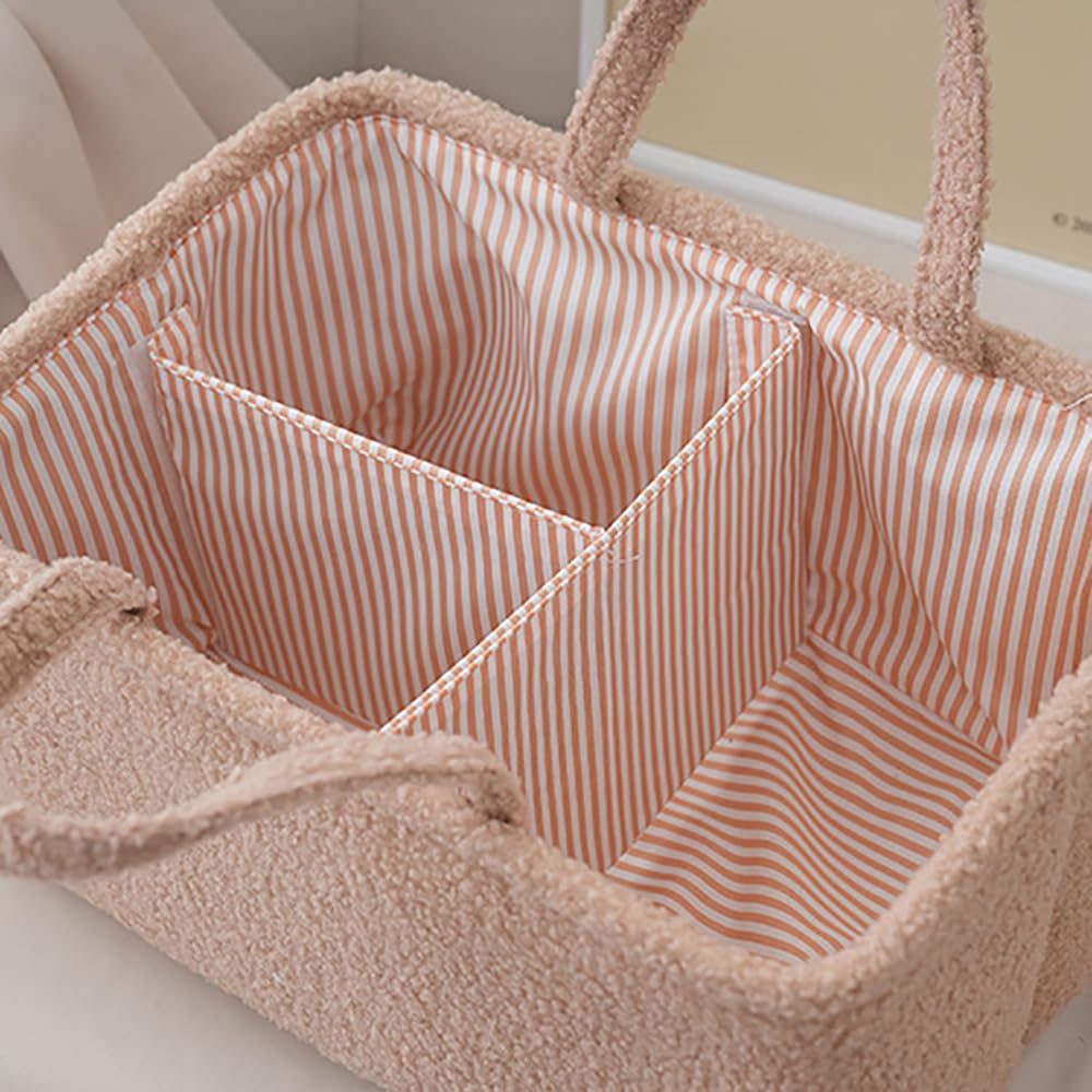 MOMIGO diaper organizer with deep pockets holds diapers, wipes, powders, and clothes.