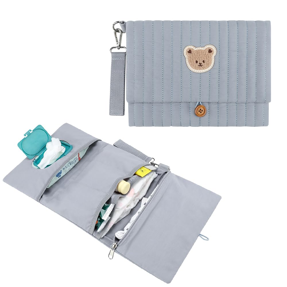 MOMIGO Love Bear embroidery on cream quilted fabric enhances everyday baby travel.
