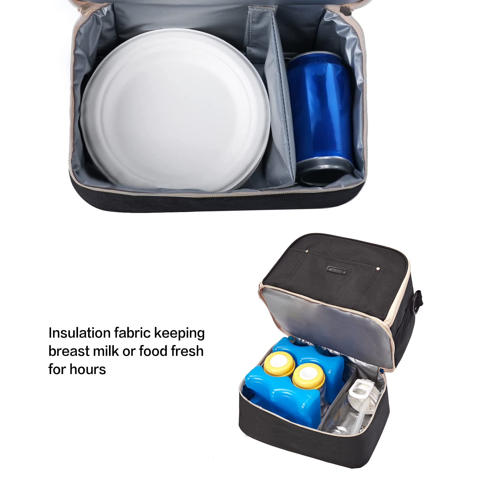 MOMIGO moistureproof insulated cooler preserves contents during outings and commutes.