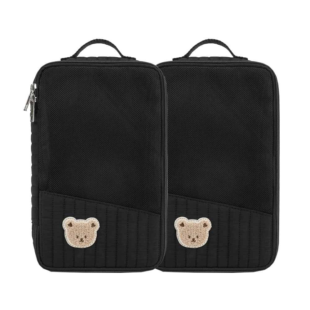 MOMIGO rabbit bear mesh diaper pouch in black for on-the-go organization.
