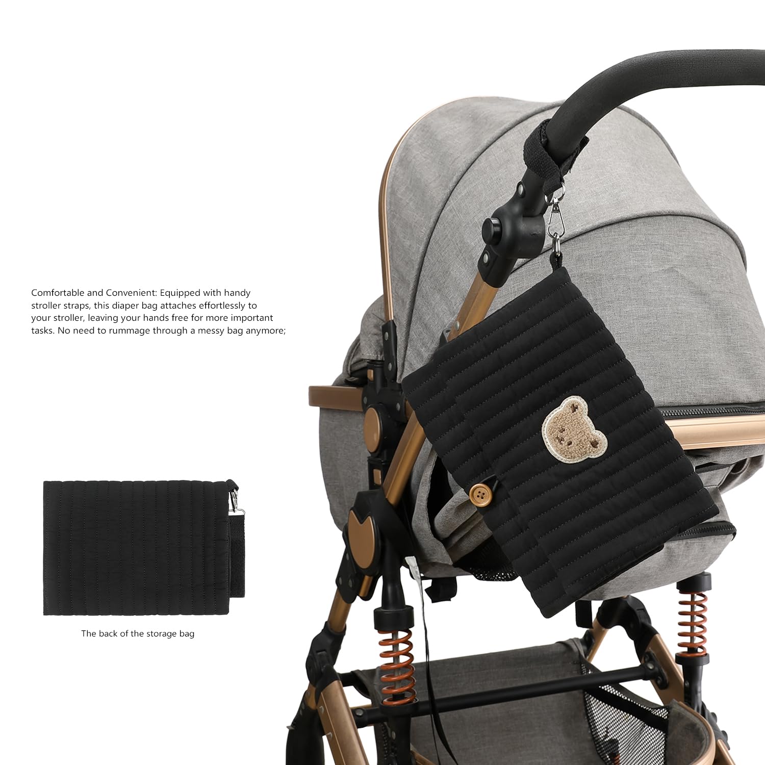 MOMIGO diaper bag with spacious compartments for diapers wipes and outfits