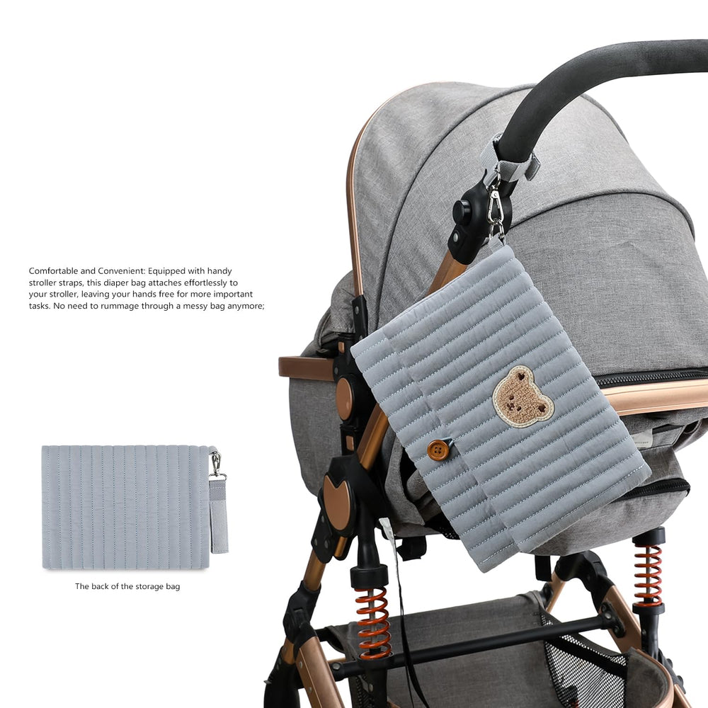 MOMIGO spacious compartments organize diapers, wipes, bottles, and more.
