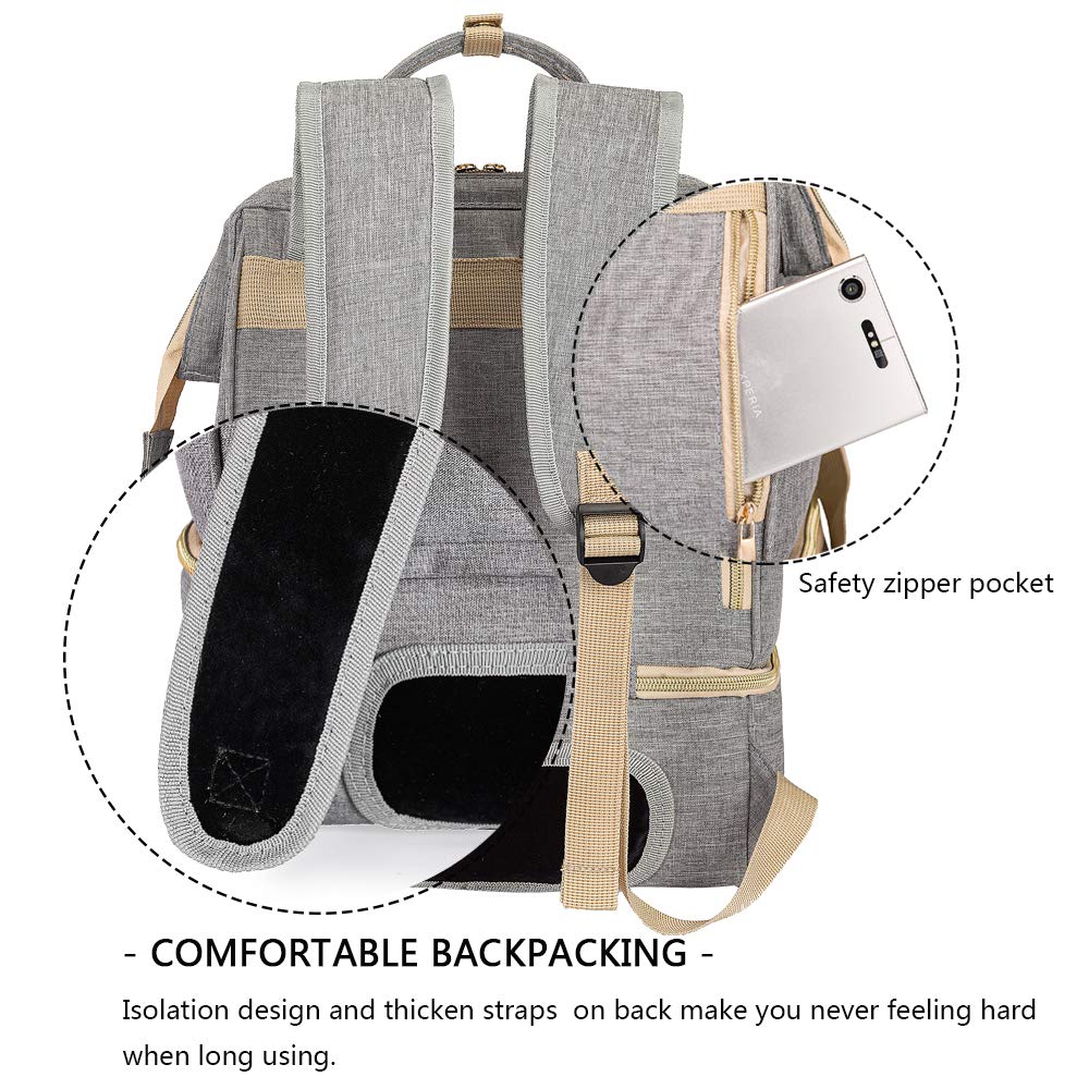 MOMIGO USB port detail grey backpack, convenient charging on the go