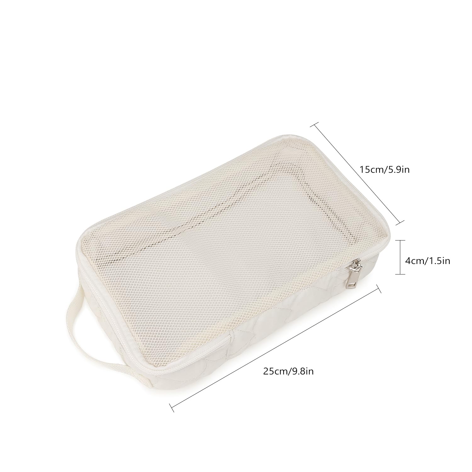 MOMIGO compact bag sized 9.8 x 5.9 x 1.5 inches for easy packing.