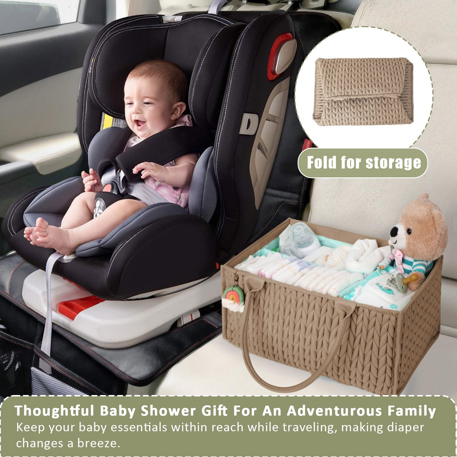 MOMINSIDE brown baby basket fits changing table and nursery shelves.