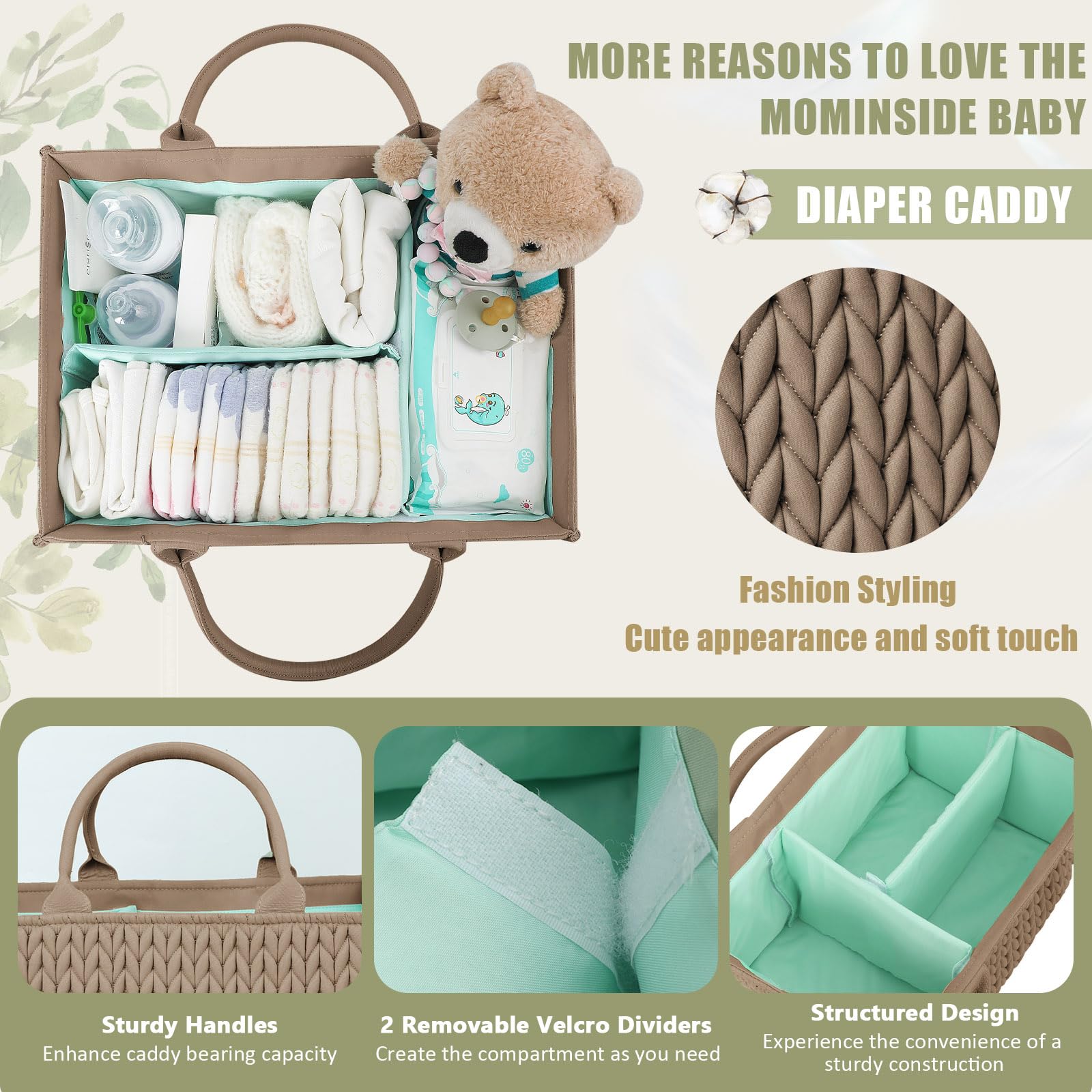 MOMINSIDE chic quilting design adds soft, stylish nursery storage.