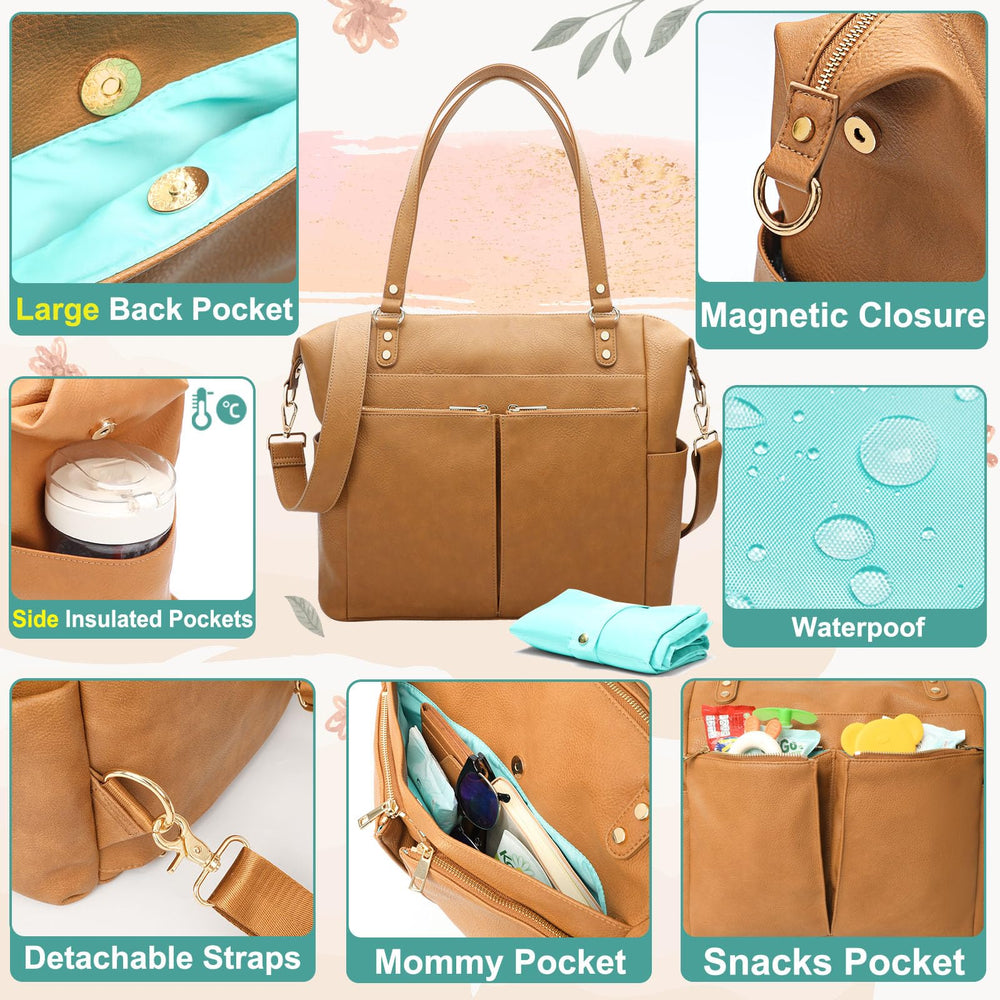 MOMINSIDE diaper bag tote back pocket doubles as luggage sleeve for travel