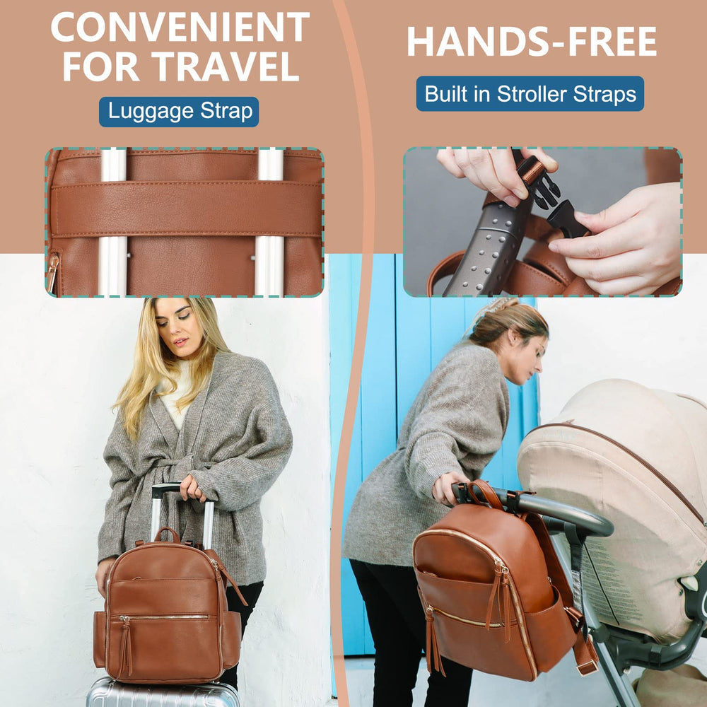 MOMINSIDE leather-tassel details and smooth zippers elevate everyday diaper bag use.