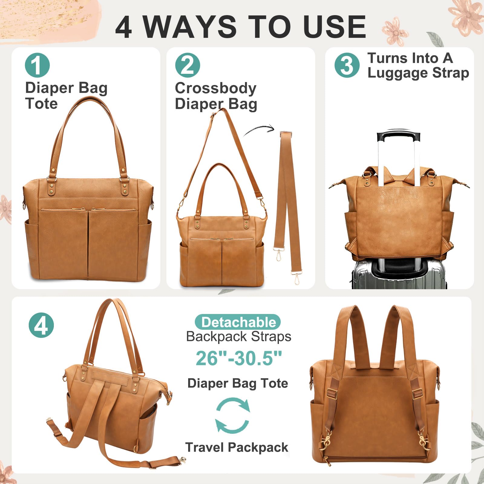 MOMINSIDE diaper bag tote convertible strap enables multiple carry styles