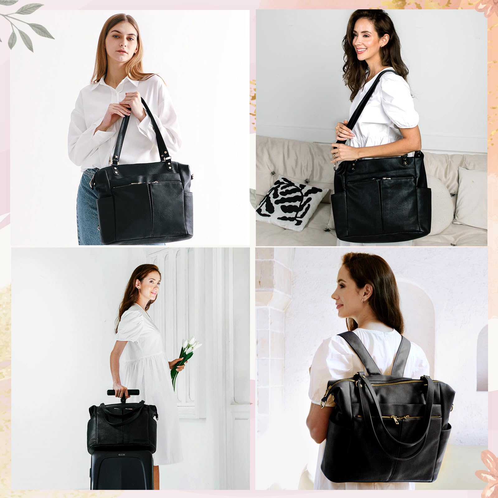 MOMINSIDE tote features 14 pockets to keep bottles, supplies, and devices neatly organized.