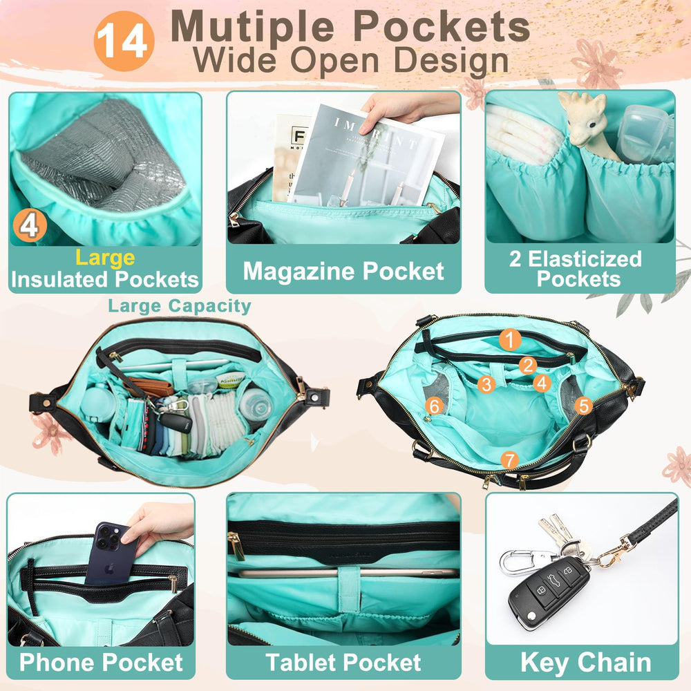 MOMINSIDE insulated bottle pockets help maintain temperature for on-the-go feeds.