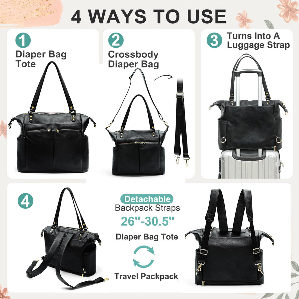 MOMINSIDE black vegan leather tote pairs with everyday outfits.