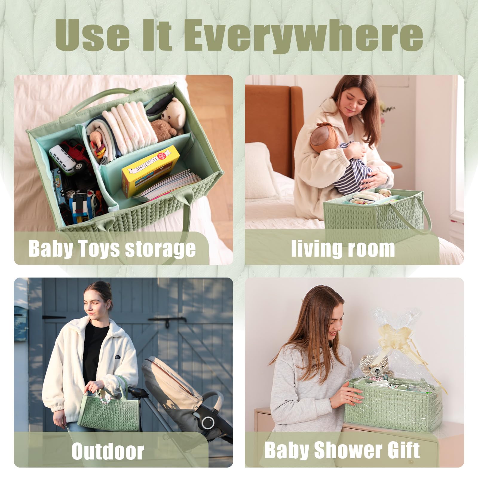 MOMINSIDE diaper caddy open with dividers demonstrates flexible storage for small essentials