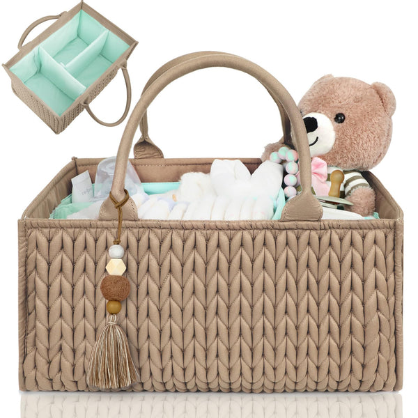 MOMINSIDE diaper caddy with handle for easy transport and organization.