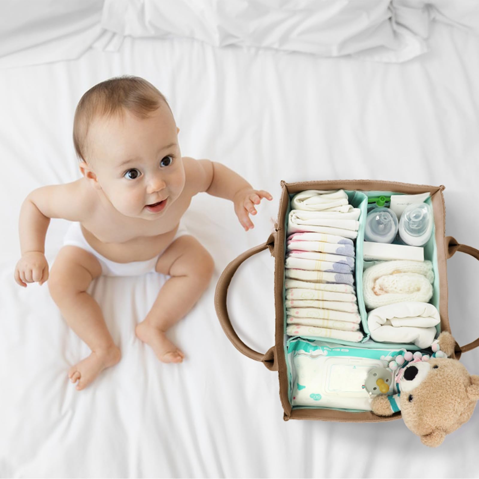 MOMINSIDE diaper organizer with removable dividers for flexible arrangement.