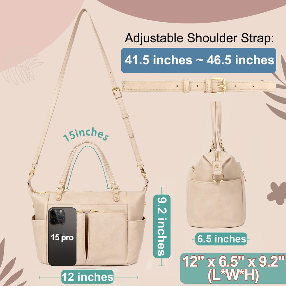 MOMINSIDE diaper tote interior organization highlights 13 pockets for sorting items.