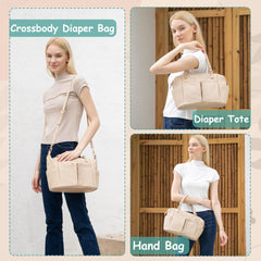 MOMINSIDE ivory diaper tote with side magnetic pocket for quick reach of essentials.