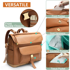 MOMINSIDE leather diaper bag backpack changing pad for on the go changes.