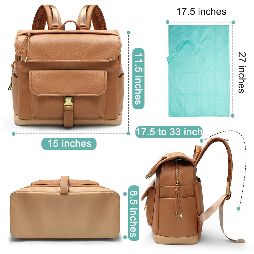 MOMINSIDE leather diaper bag backpack top handles for quick grab and go.