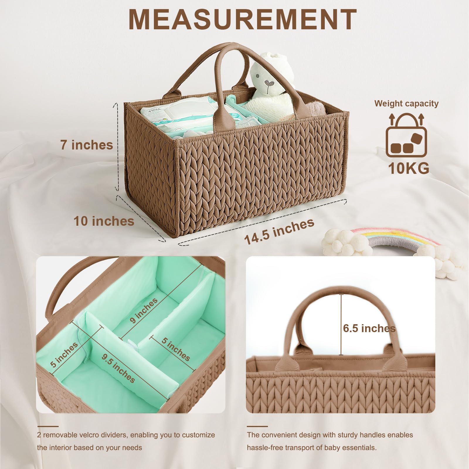 MOMINSIDE nursery storage basket in brown keeps toys and clothes organized.