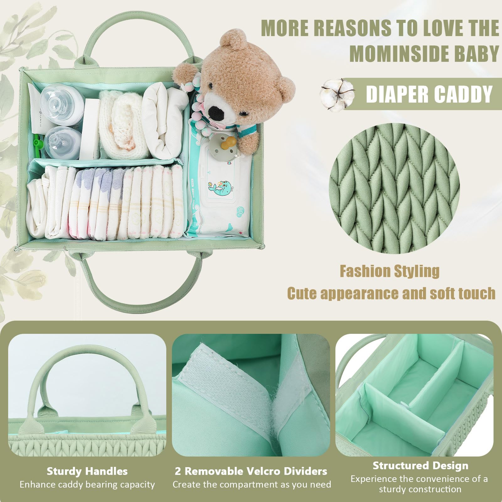 MOMINSIDE nursery storage portable caddy highlights lightweight design for on the go changes