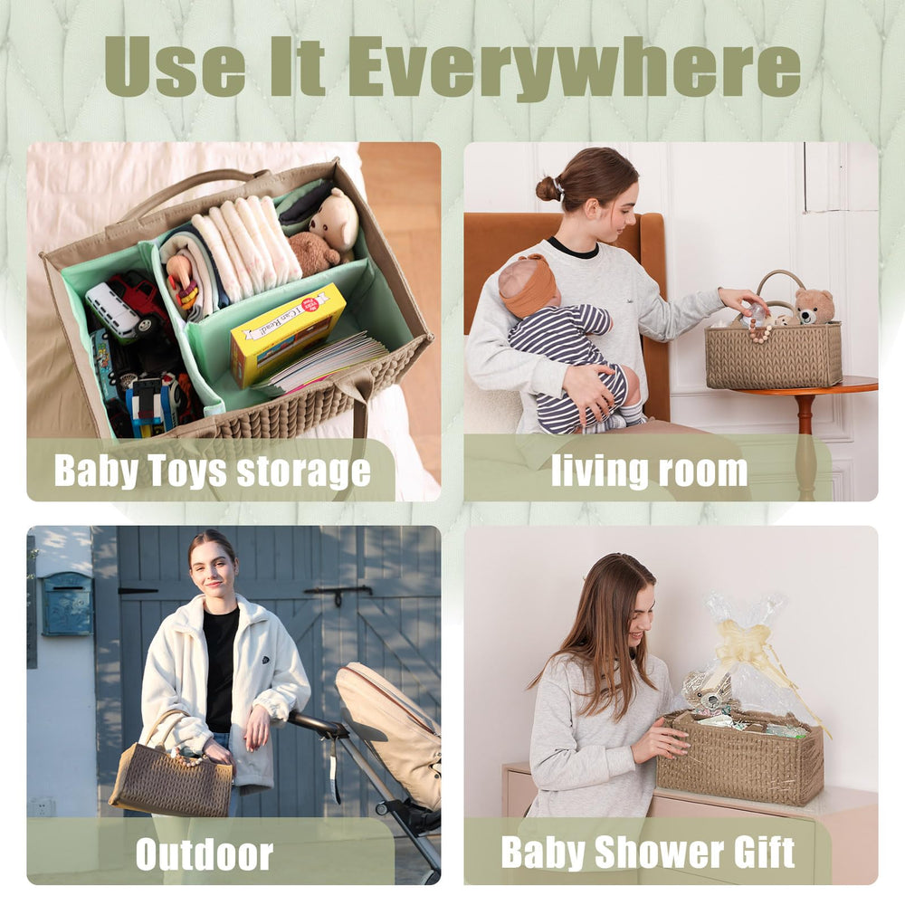 MOMINSIDE diaper caddy made of durable nylon for daily nursery storage.