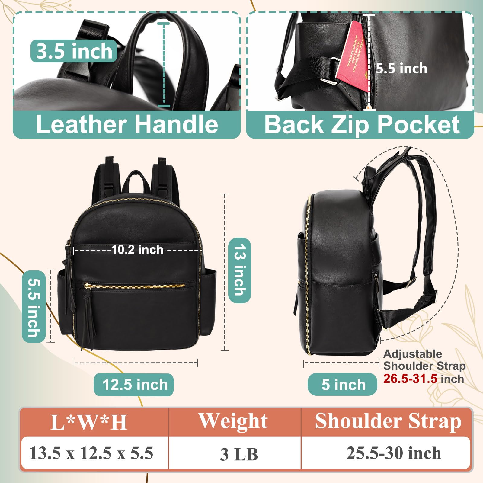 MOMINSIDE 11-pocket design, exterior and interior organization at a glance.