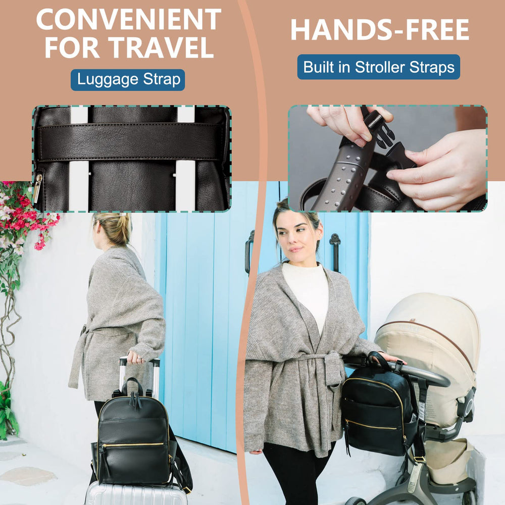 MOMINSIDE vegan leather and waterproof nylon surface, wipeable and stain resistant.