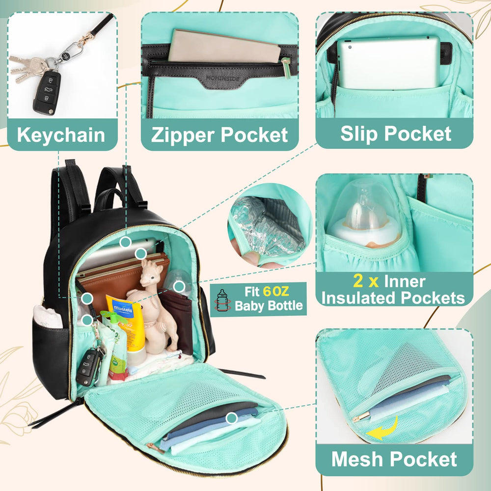 MOMINSIDE stroller-clip compatible bag, top handle for quick transitions.
