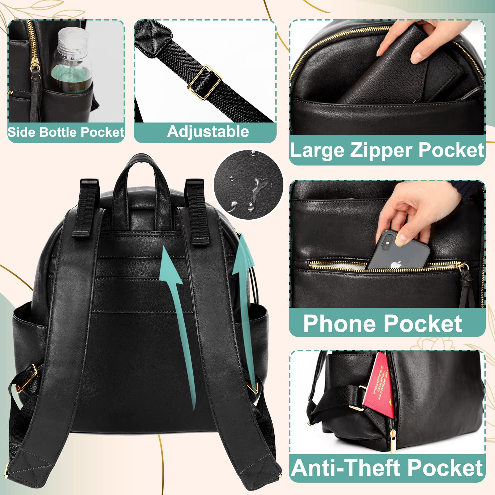 MOMINSIDE black bag, two insulated pockets for bottles, versatile daily carry.