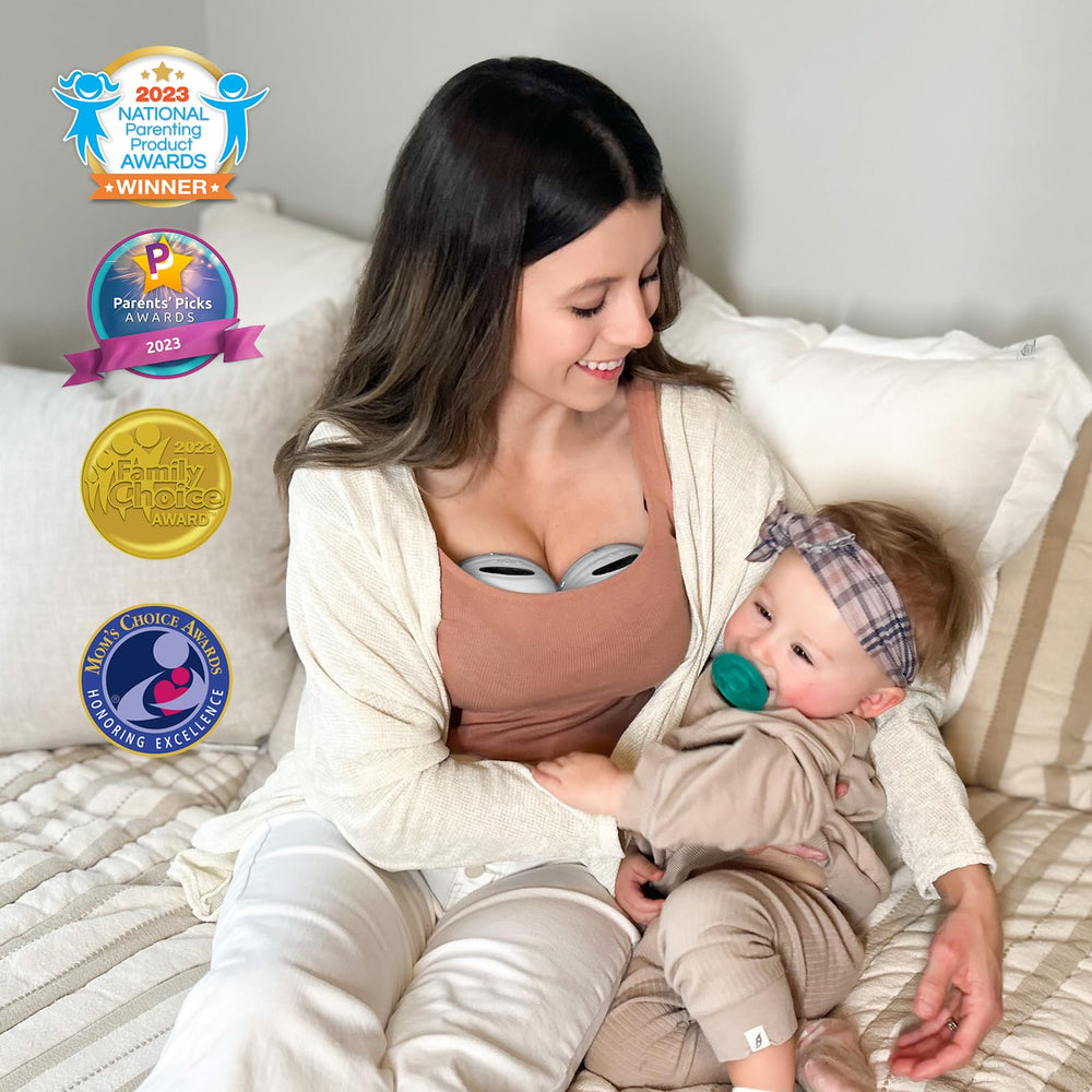 MomMed S21 worn in bra fit for discreet, comfortable pumping.