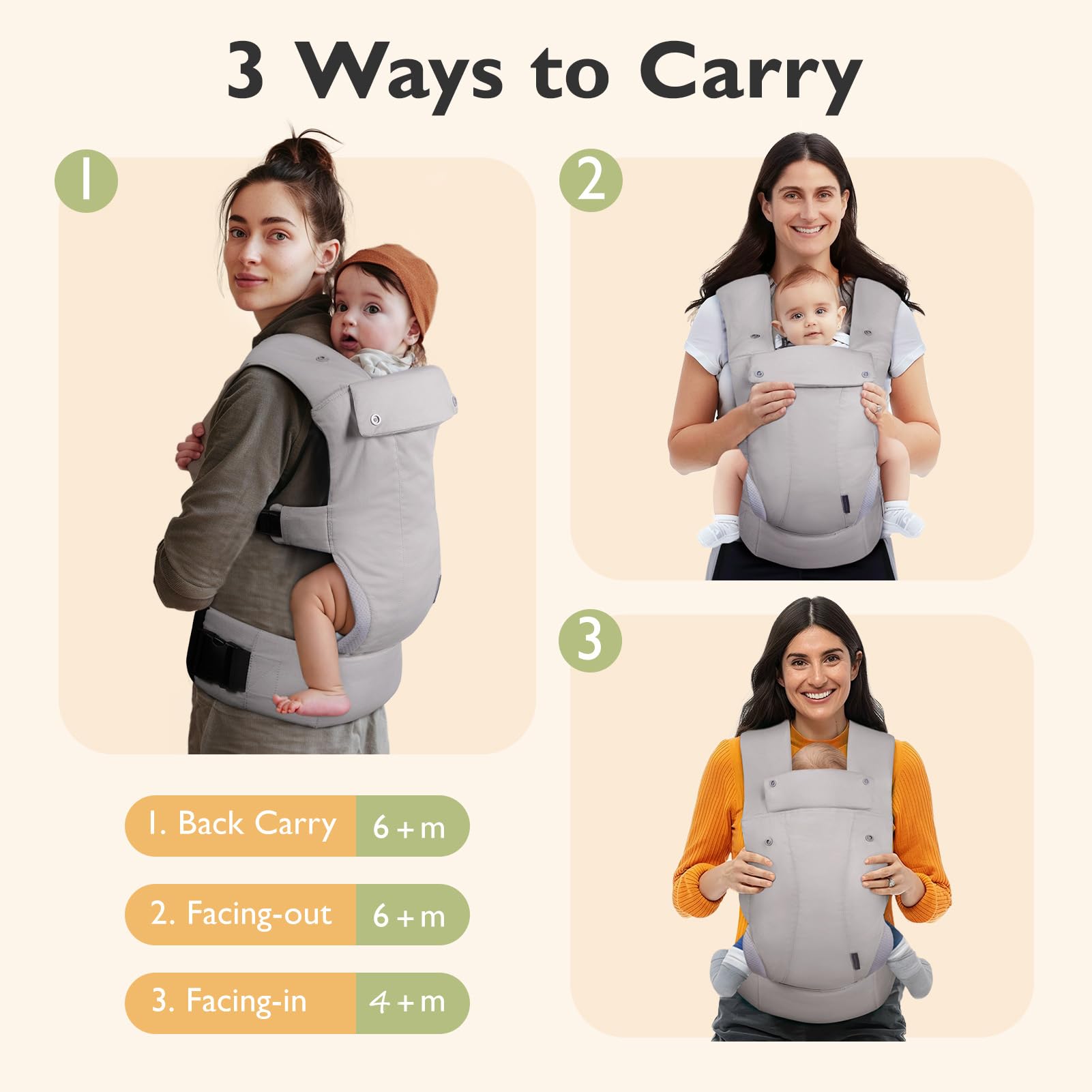 mommore baby carrier adjustable head support shields infant during rest.