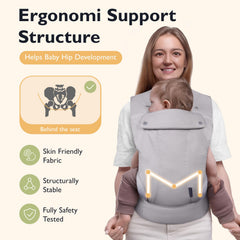 mommore baby carrier ergonomic M-shape supports hips and spine for healthy growth.