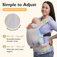 mommore baby carrier wide waist belt adds lumbar support during wear.