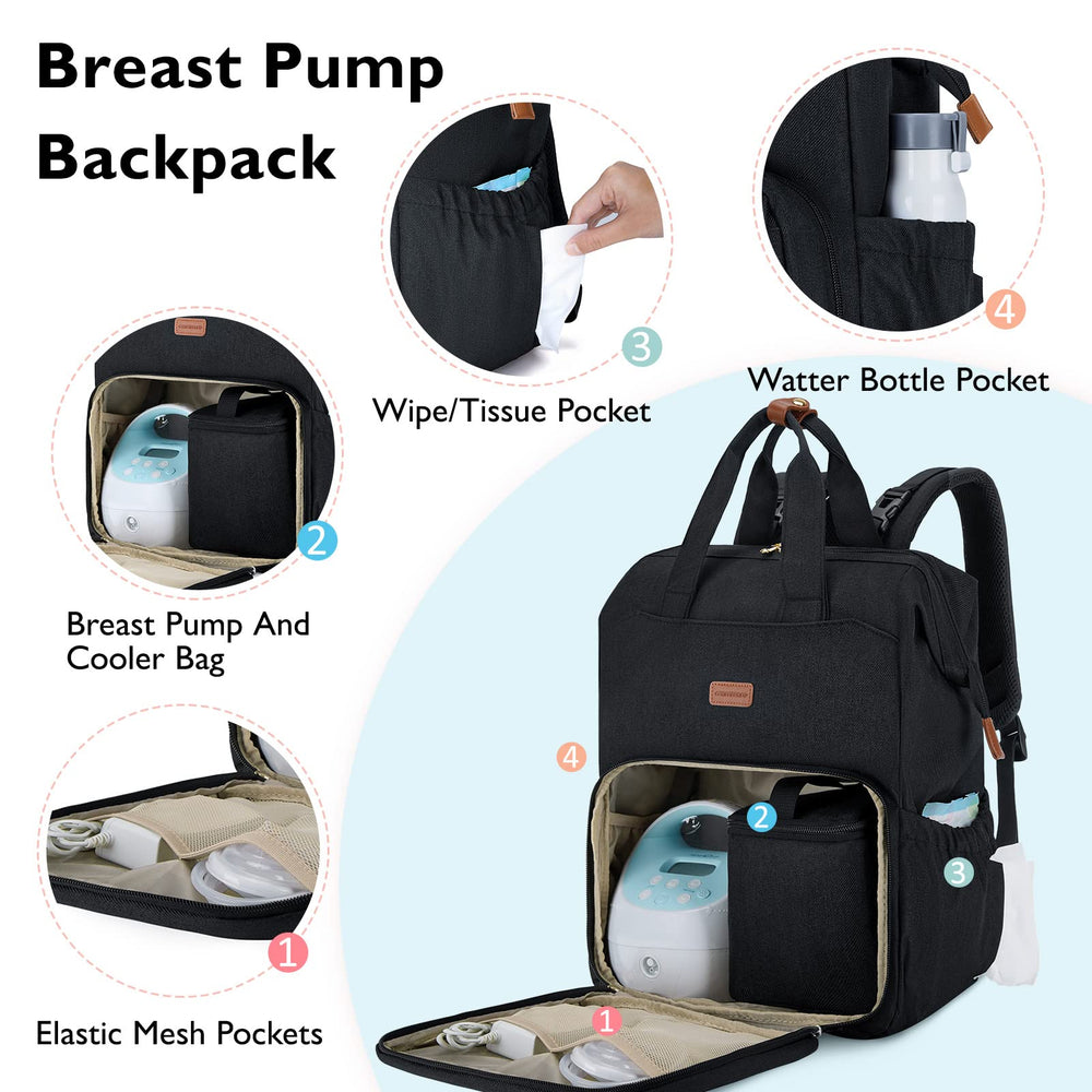 Mommore breast pump backpack main compartment with detachable divider keeps items organized