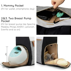 Three insulated pockets protect bottles and shields in Mommore bag