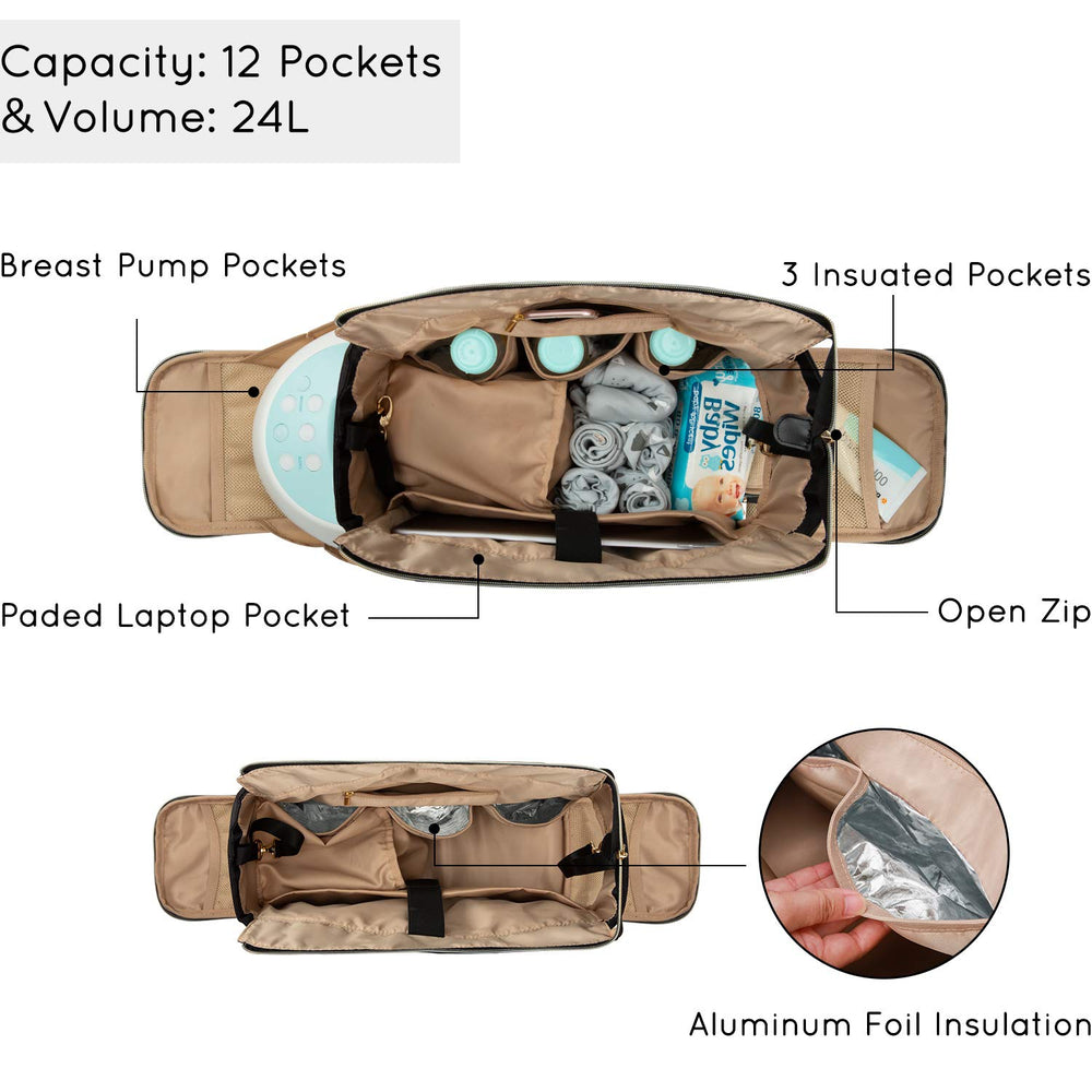 Dedicated pump pocket keeps pumping parts organized in Mommore bag