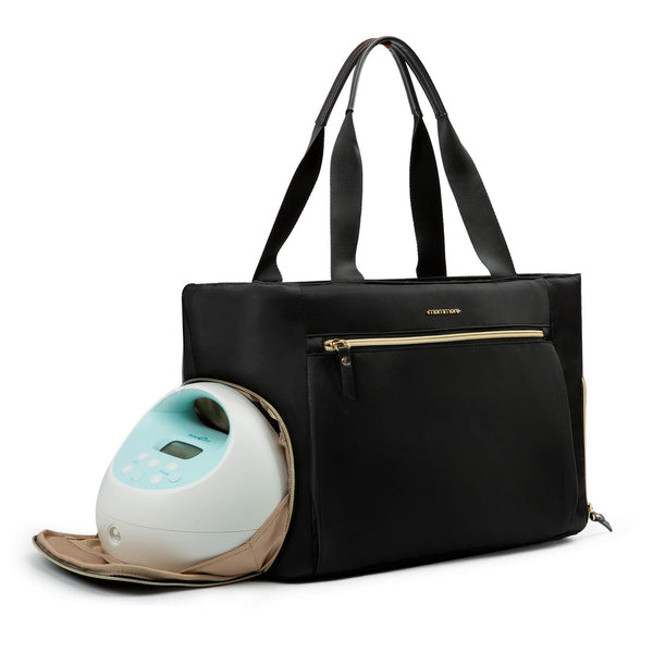 mommore breast pump bag with side opening for easy pumping on the go