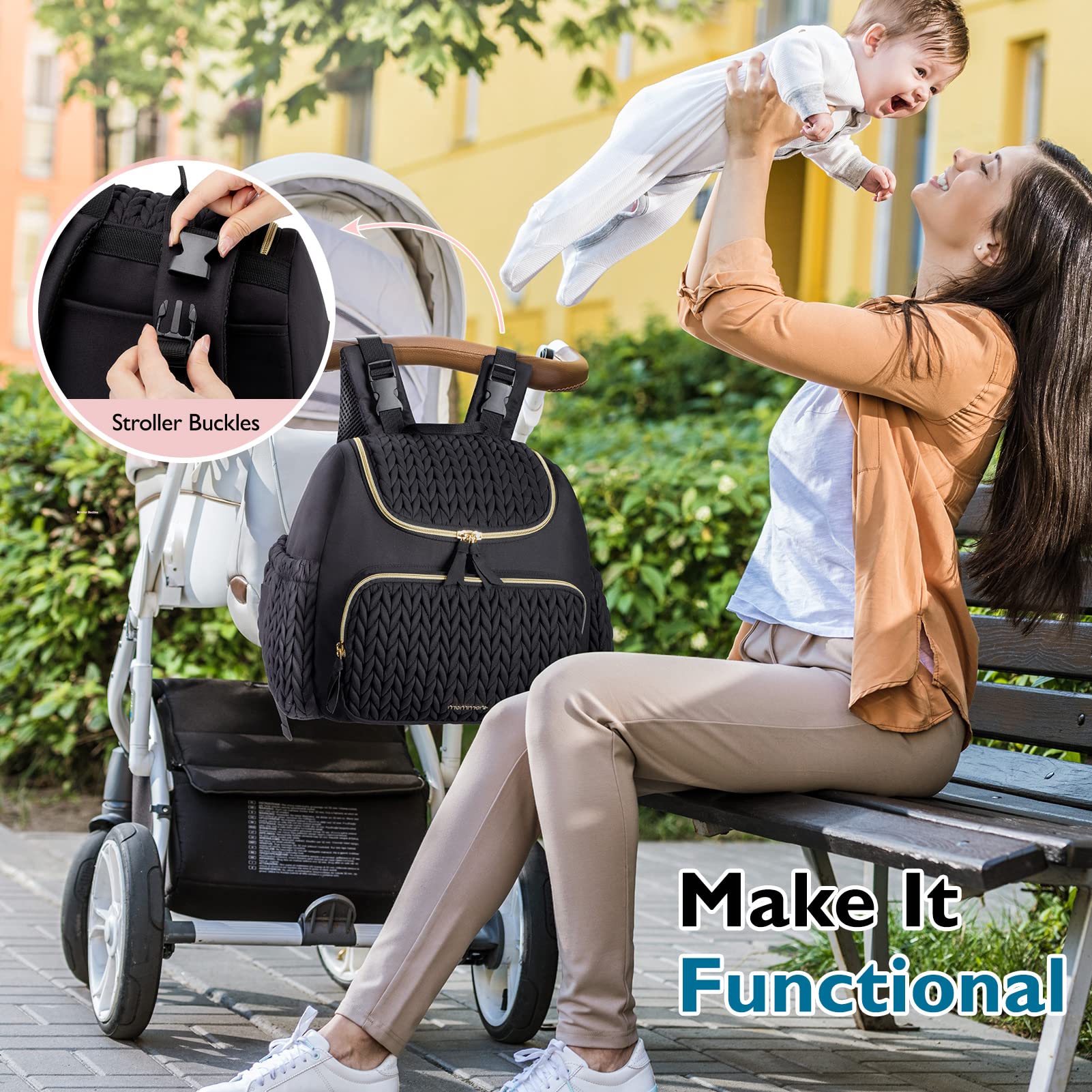 mommore diaper backpack interior pockets for organized baby essentials