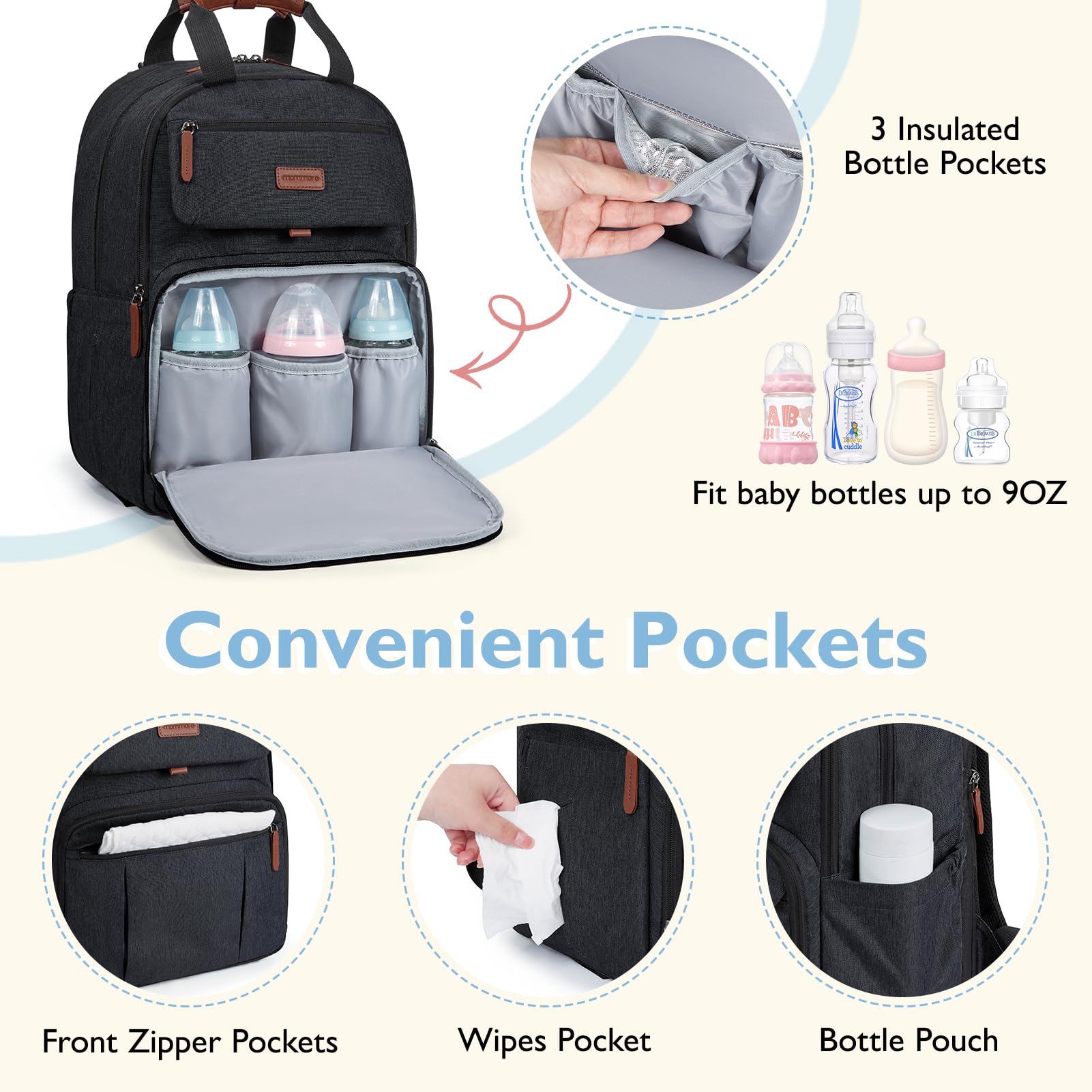 mommore diaper bag backpack includes changing pad for parents