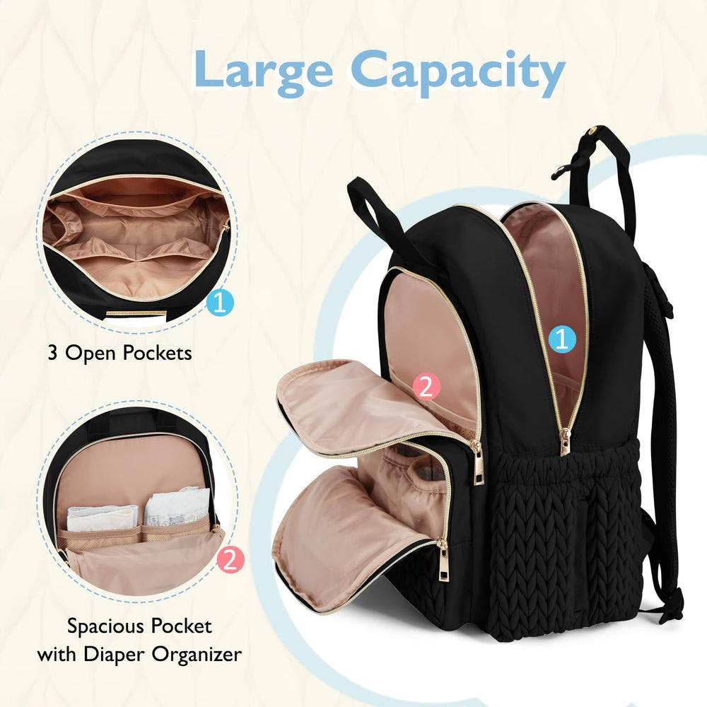 mommore diaper bag backpack main compartment with four pockets for organization
