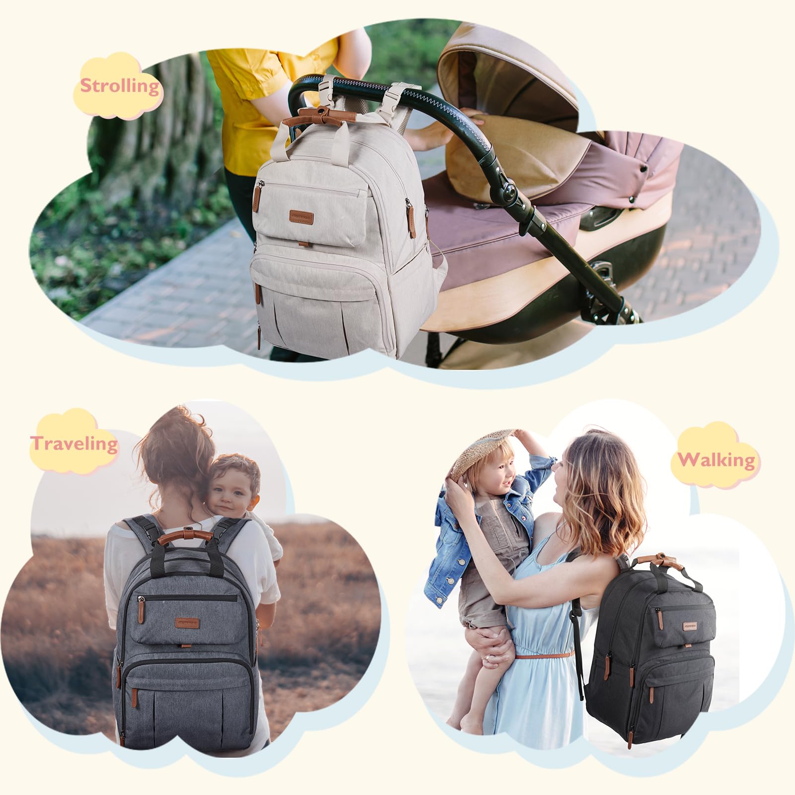 mommore diaper bag backpack travel-ready with luggage strap
