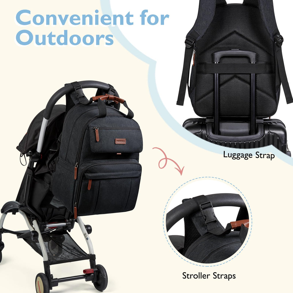 mommore diaper bag backpack water resistant fabric close-up